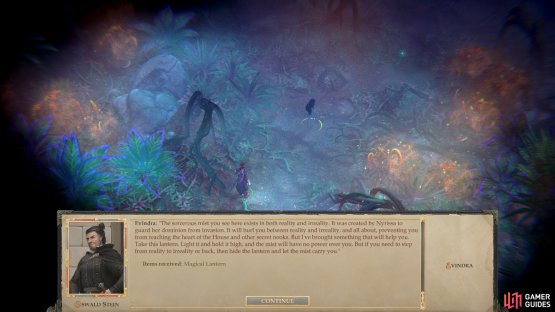 You&rsquo;ll arrive alone, but Evindra will helpfully give you a Magic Lantern so you can traverse the mists and regroup with your scattered companions.