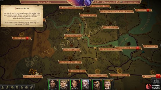 The location of the Dwarven Ruins (bottom left) in relation to your capital (top right).