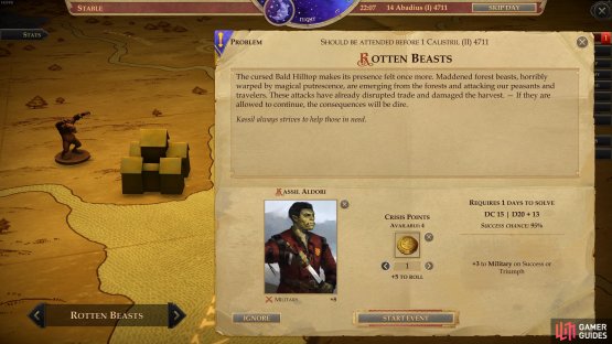 Be sure to assign one of your advisors to address the Rotten Beasts event before you head to the Bald Hilltop.