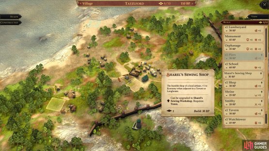 Be sure to build Sharel&rsquo;s Sewing Shop after securing his freedom.