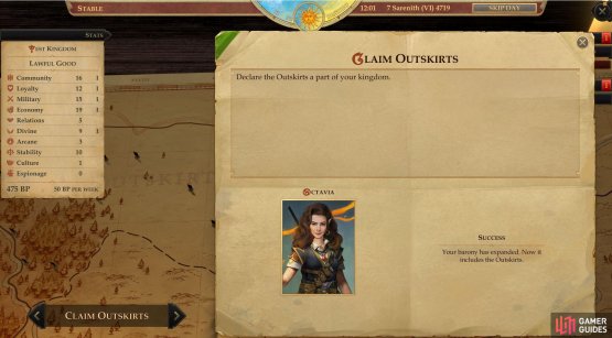 Regions can be claimed to expand your barony once their conditions have been met.