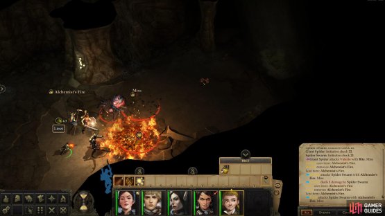 Defeat the Spider Swarms with area-of-effect attacks like Burning Hands or Alchemist Fire