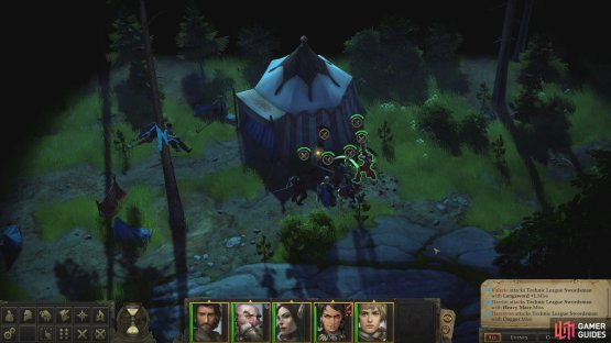 Attack the isolated guards on the eastern end of the camp to easily wipe them out