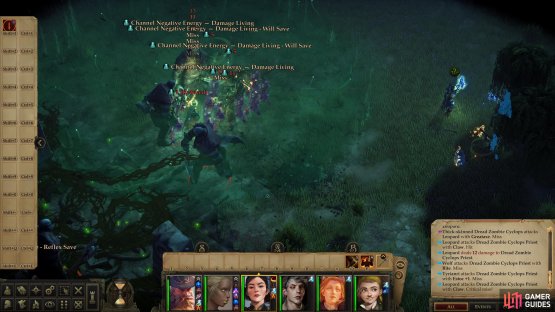 Spell buff and use debilitating spells to try to take down the Zombie Cyclops Priest as quickly as possible.
