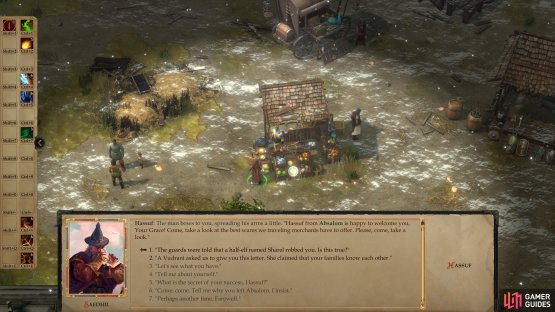 then return to your capital and talk to Hassuf to gain proof of Sharel&rsquo;s innocence.