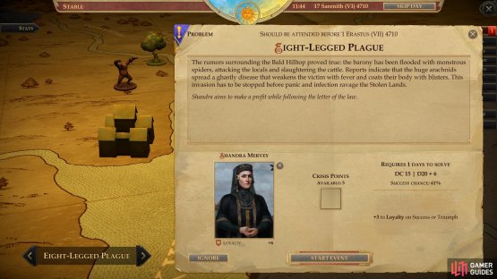 As the power of the curse manifests you should get the &ldquo;Eight-Legged Plague&rdquo; event, which must be dealt with promptly.