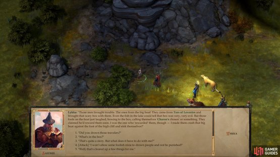 Talk to a Nixie named Lykka near Lake Silverstep Village to learn about “the scary box”,