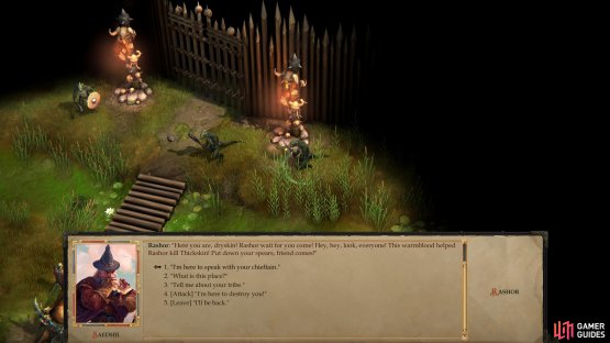 or try to talk you way in through the front gate a - task made significantly easier if you helped Rashor earlier.