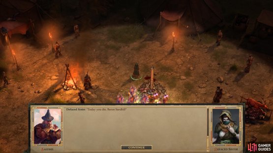 If you return to the Kellid Barbarian Camp, the Deface Sister there will drop your name,
