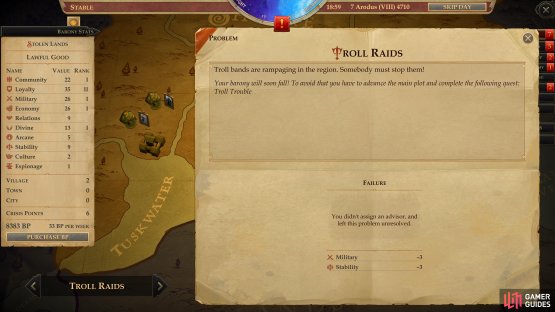 otherwise you&rsquo;ll steadily suffer damage to you Kingdom Stats.