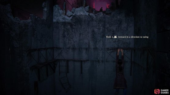 You can swing from certain obstructions while climbing by pressing X
