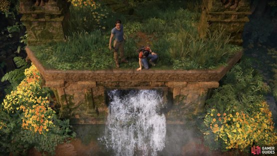 Turn the crank to activate the waterfall