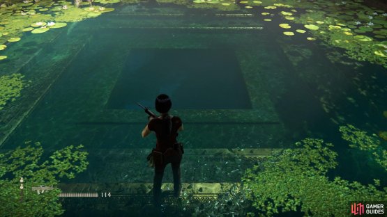 Dive into the well and swim through the tunnels