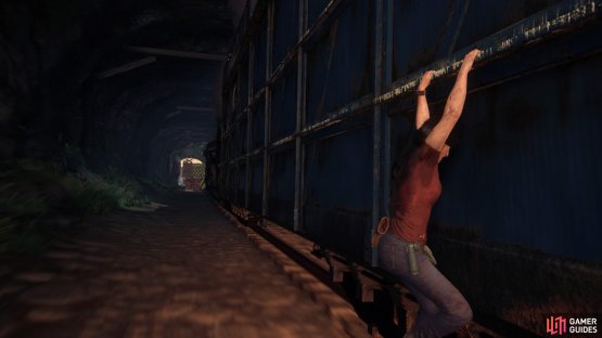 Traverse the side of the train once you&rsquo;re thrown overboard
