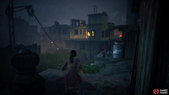 Go towards the barrels on the right