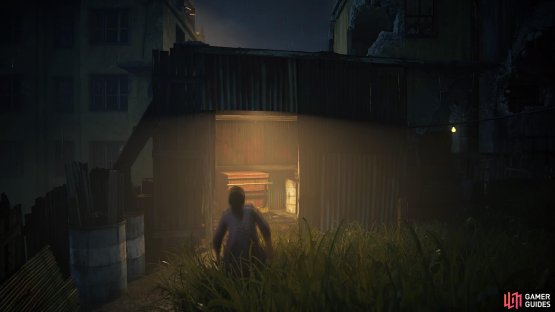 Take out the rebel and go into the hut