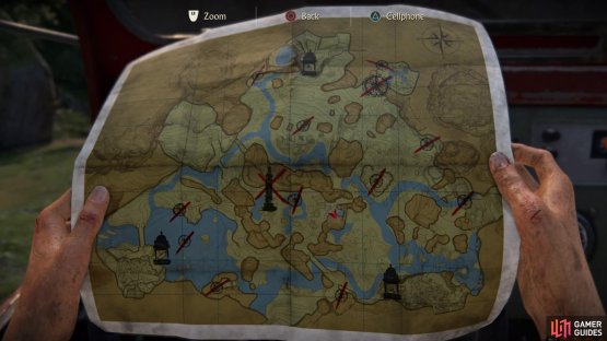 To the right of the map by the tower