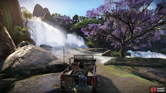 Head to the small platform between the two large waterfalls