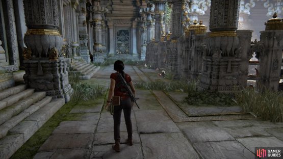 Follow along the stone shelves