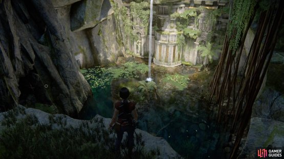 Jump down into the water below