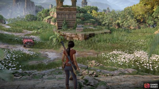 In front of the token ruin in the north