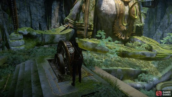 Turn the first wheel crank to move Shiva&rsquo;s arm