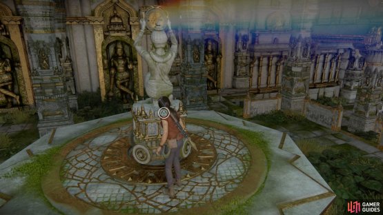 Turn the first statue and stay close to Nadine