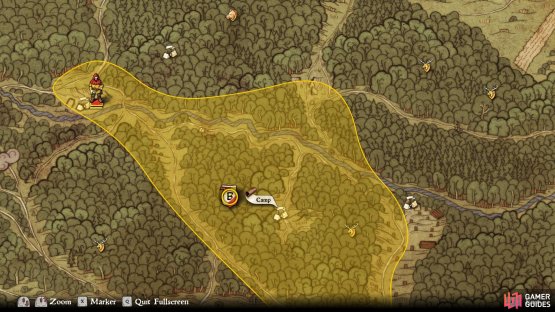 The bandits can be found at the camp in a clearance within the highlighted area.