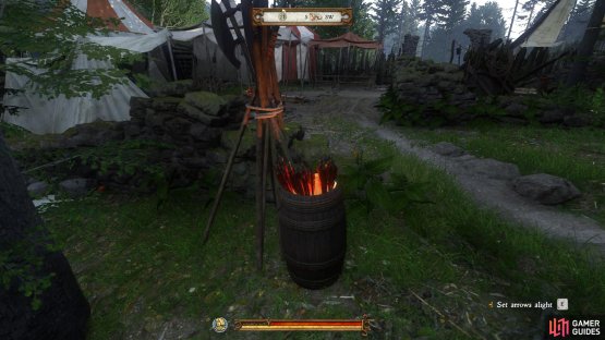 When you have dealt with guards and are sure no one else is nearby, burn the arrow reserves. 