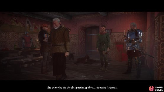 Henry relays what happened at Skalitz to Sir Divish and his council. 
