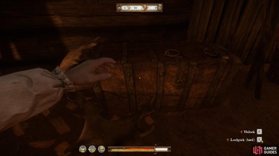 Once you have the keys you can open the chest beside the table to retrieve your things.