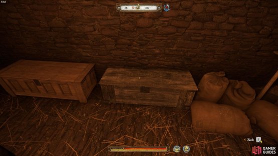 The chest with the waffenrocks in is the one to the right of the grain sacks. You will need to be able to pick hard locks to open it.