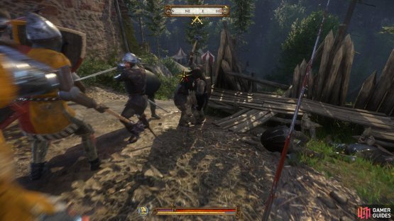 Fight off the reinforcements coming up from the hill to the right of the gate.