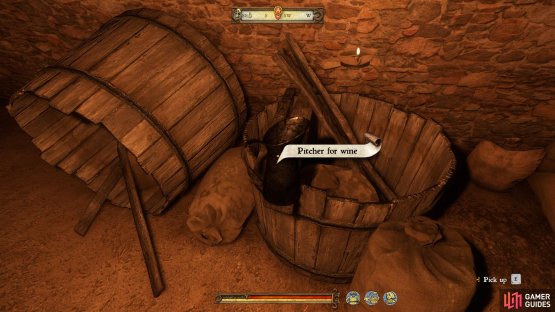 Pick up the pitcher which can be found on the tub to the right.