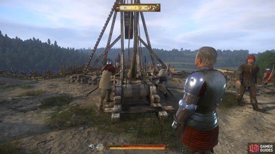 Go to Sir Robard and wait with him as the men load the trebuchet.