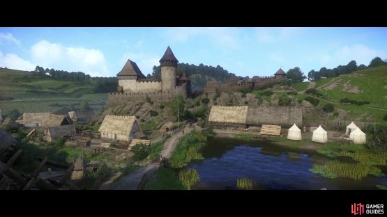 Upon seeing Talmberg in the distance a cutscene will follow in which Henry is saved by the Talmberg archers.