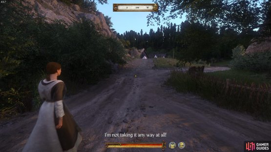 Walk with Theresa to the Broken Wheel Tavern until the cut scene initiates.
