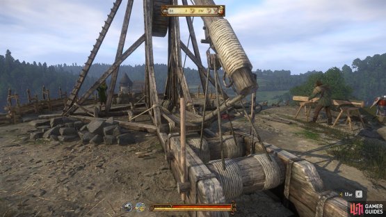 Once the trebuchet is fully loaded, use the lever to fire it.