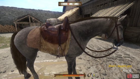 Once you have accepted the quest, mount her horse which can be found in the courtyard to the east.