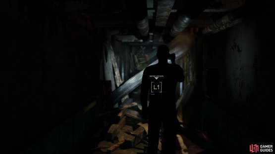 Follow the path until you reach the debris