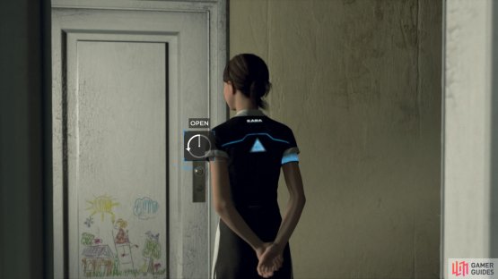 Alice’s room is at the end of the hallway with drawings on the door