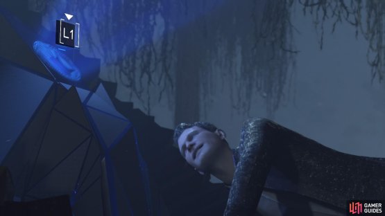 Interact with the blue hand console to escape