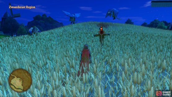 before striking the final target on the back of a scarecrow in the nearby field.