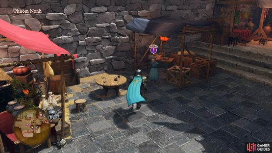 Speak to the man to the left of the Inn to accept his request