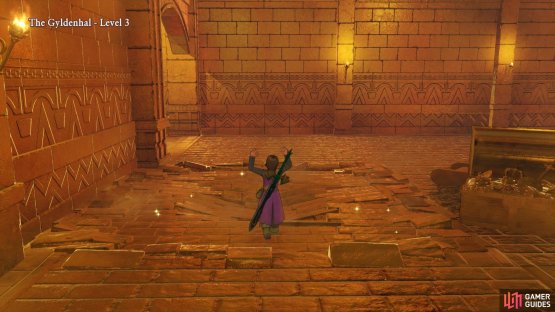 drop down to the floor below here to reach a chest.