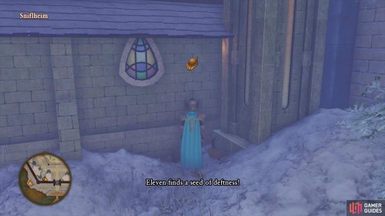 search along the side of the Church to find a barrel with a seed in it.