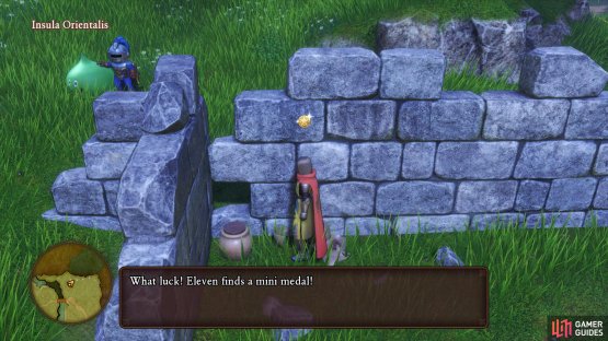 search the nearby ruins to find a Mini Medal in a pot.