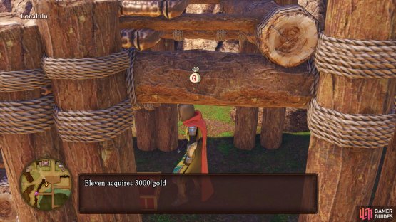 Search under the stairs to the beach to find a hidden chest