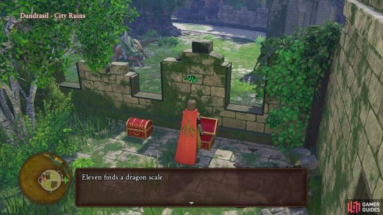 the ever useful Dragon Scale can be found in the right of the two chests.