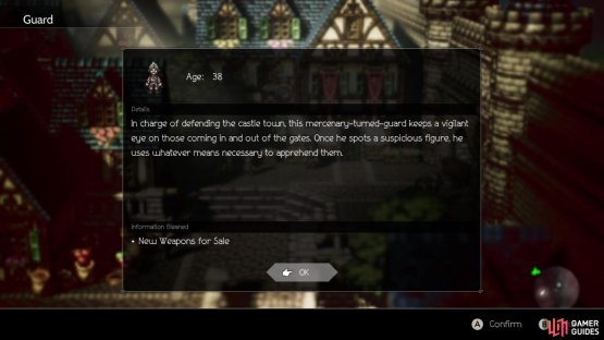 You can unlock new equipment in the shop by Scrutinizing the guard near the exit